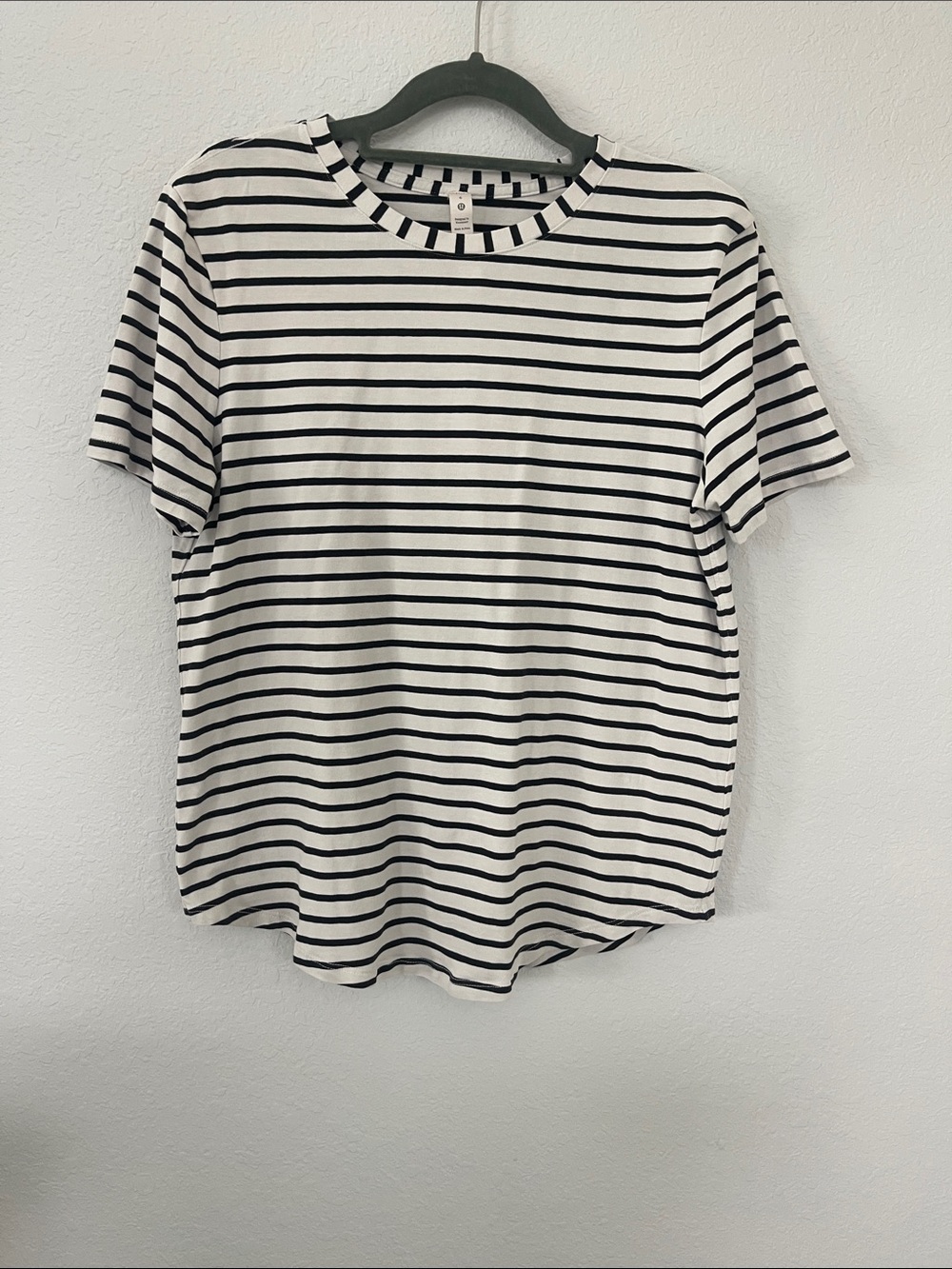 lululemon athletica White and Black Striped Short-Sleeve Love Crew Tee